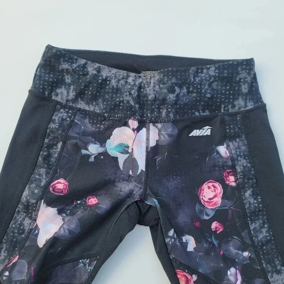 Avia Womens Core Performance Floral Panel Roses Leggings Black Pink sz XS - Picture 4 of 9